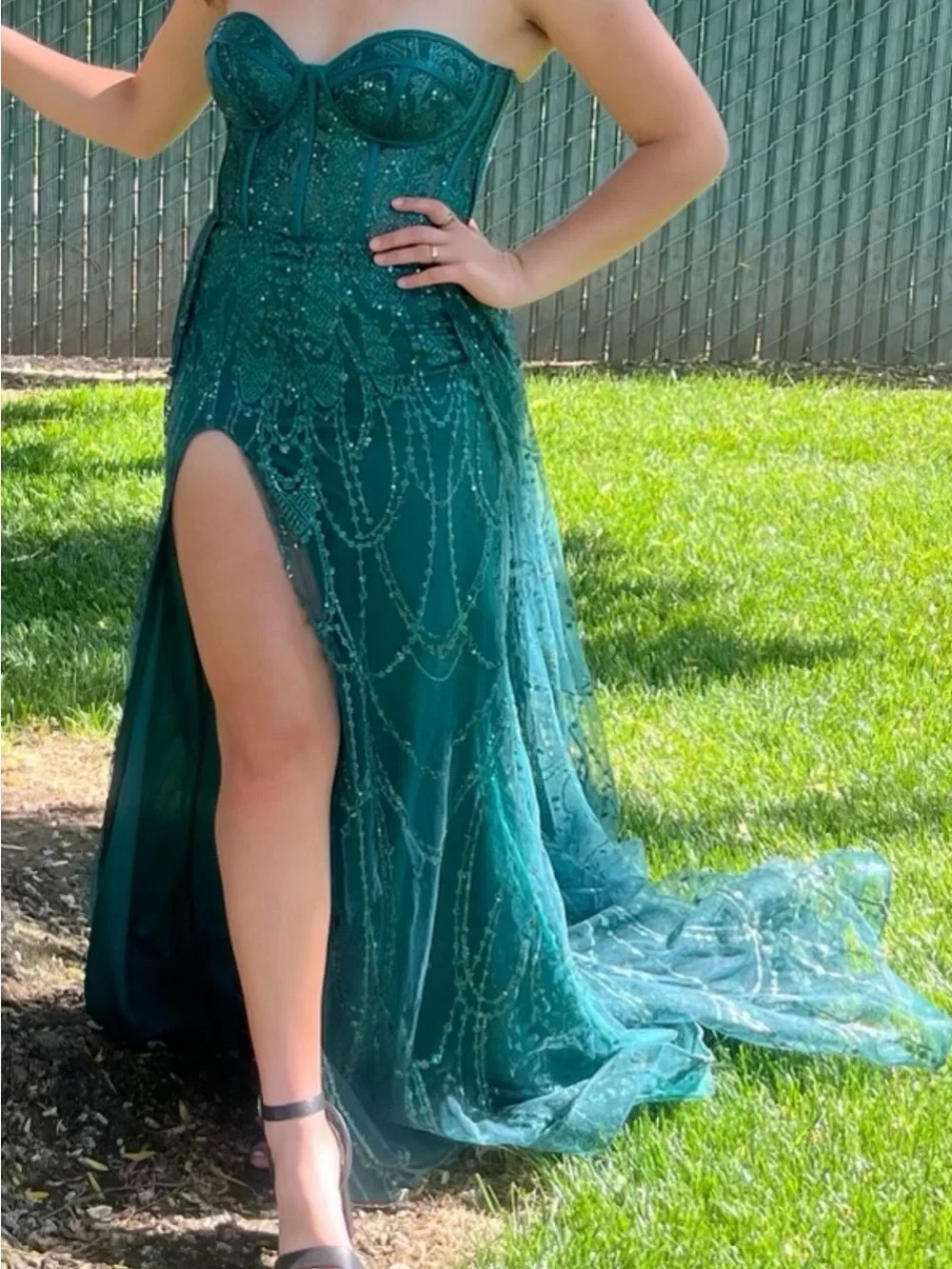 Cinderella Emerald Green Sequined Evening Dress